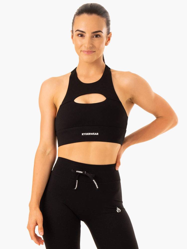 Women\'s Ryderwear Women Sports Bra Replay Cut Out Sports Bra Black | NZ2393AP