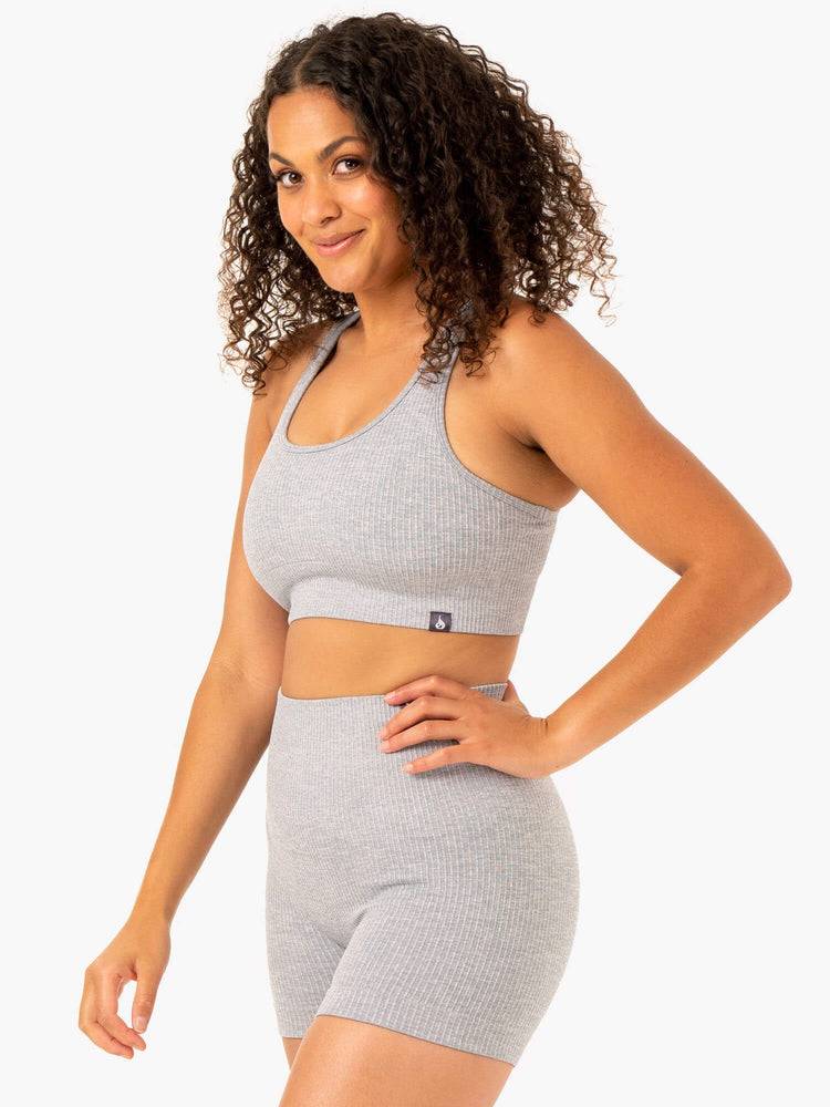 Women's Ryderwear Women Sports Bra Rib Seamless Sports Bra Light Grey Marl | NZ2366SO