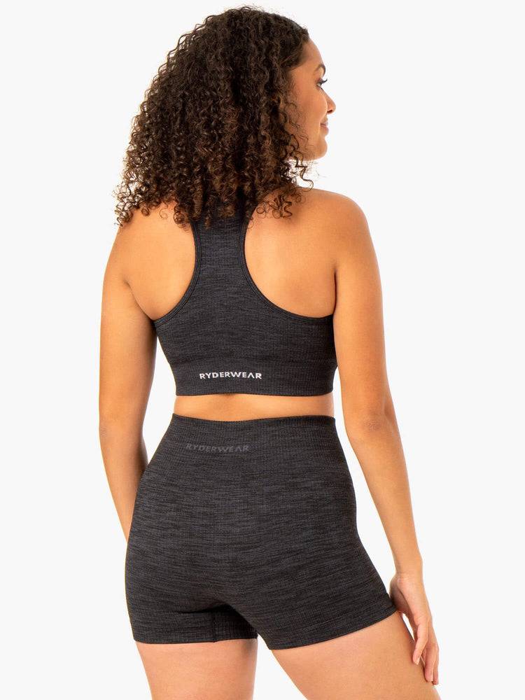 Women's Ryderwear Women Sports Bra Rib Seamless Sports Bra Black Marl | NZ2368PQ