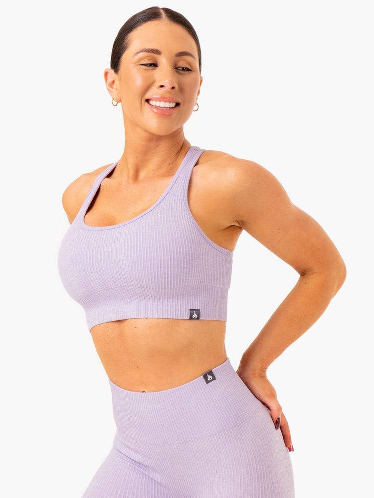 Women's Ryderwear Women Sports Bra Rib Seamless Sports Bra Lavender Marl | NZ2400RW