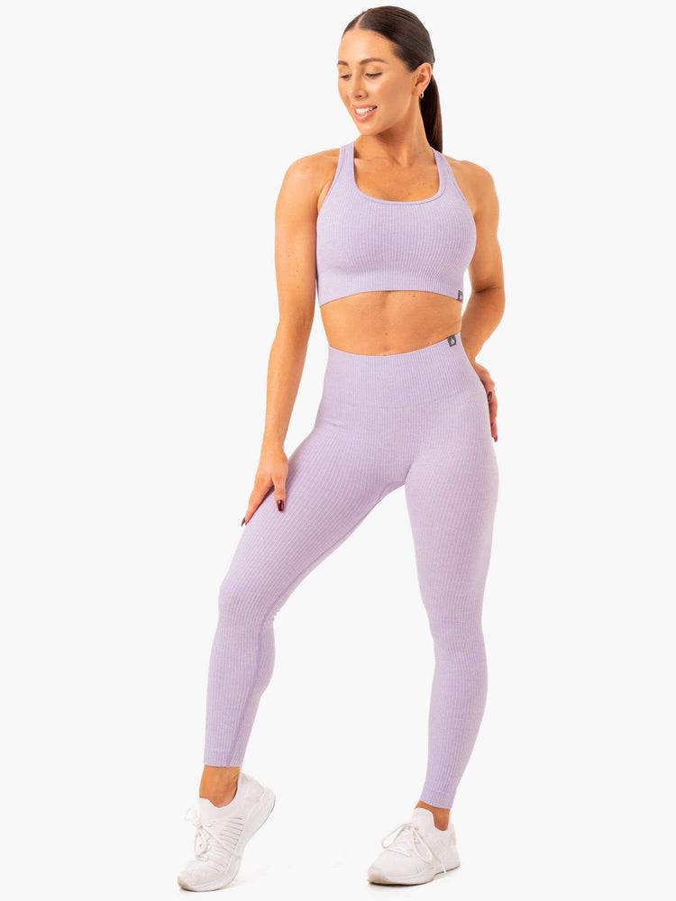 Women's Ryderwear Women Sports Bra Rib Seamless Sports Bra Lavender Marl | NZ2400RW