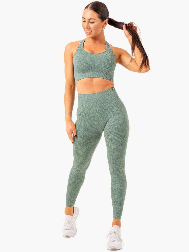 Women's Ryderwear Women Sports Bra Rib Seamless Sports Bra Green Marl | NZ2431NB