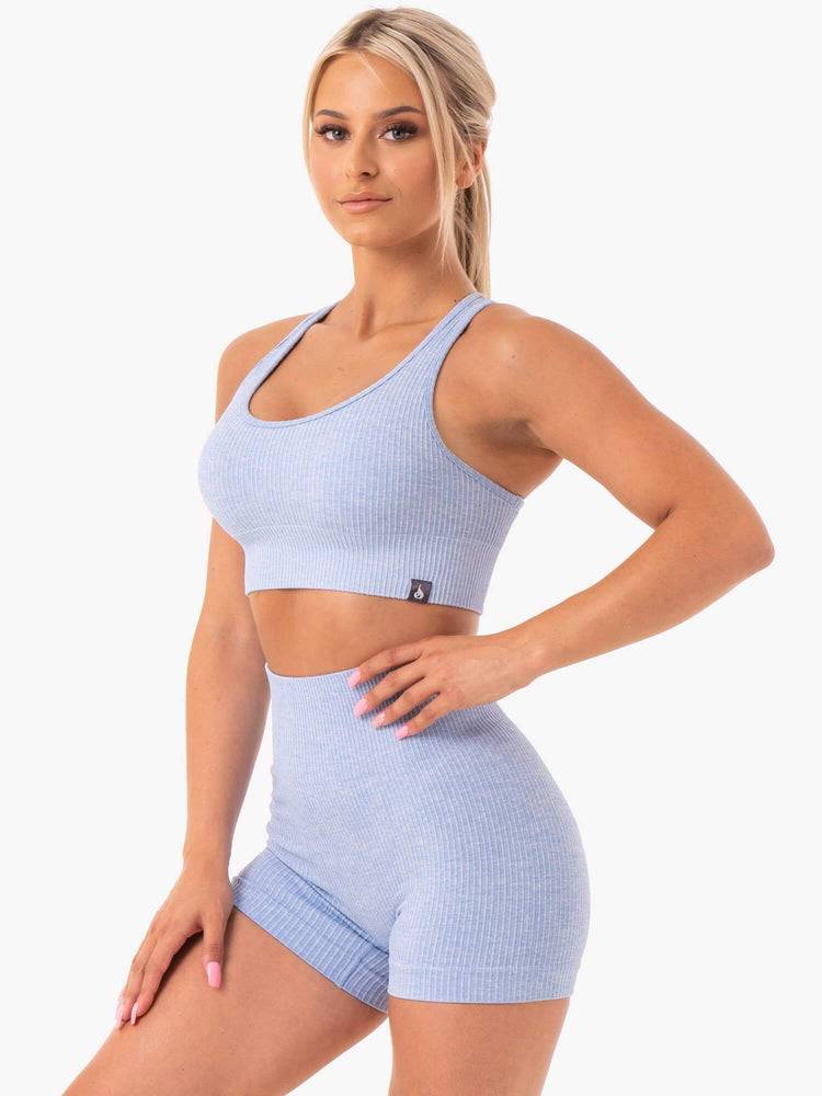 Women's Ryderwear Women Sports Bra Rib Seamless Sports Bra Blue Marl | NZ2434CE