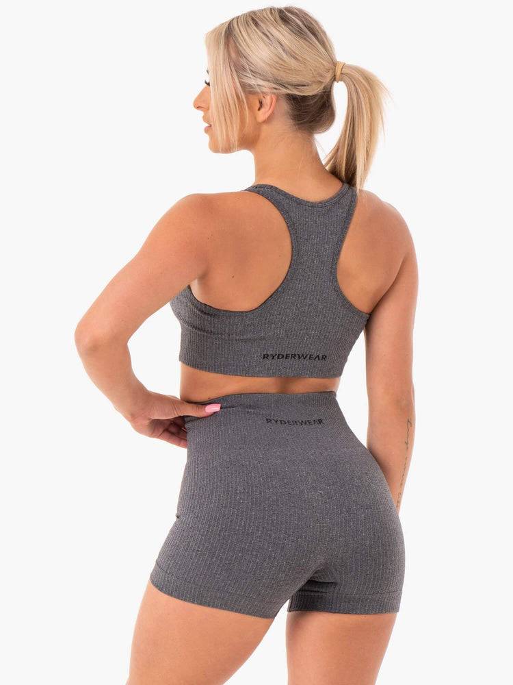 Women's Ryderwear Women Sports Bra Rib Seamless Sports Bra Charcoal Marl | NZ2480WY