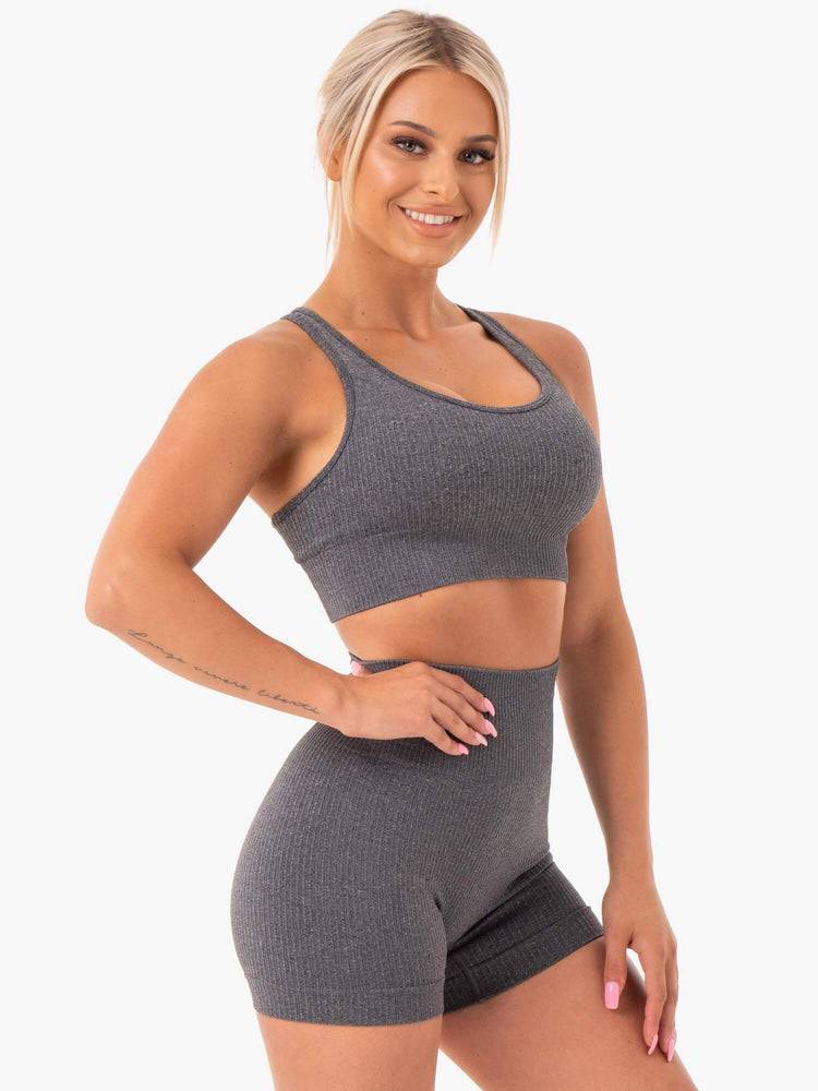 Women's Ryderwear Women Sports Bra Rib Seamless Sports Bra Charcoal Marl | NZ2480WY