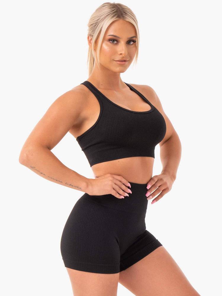 Women's Ryderwear Women Sports Bra Rib Seamless Sports Bra Black | NZ2509NB