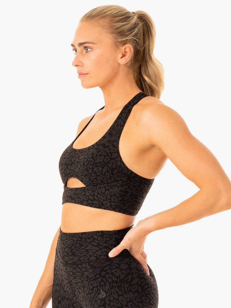 Women's Ryderwear Women Sports Bra Rotation Sports Bra Black Leopard | NZ2309BC