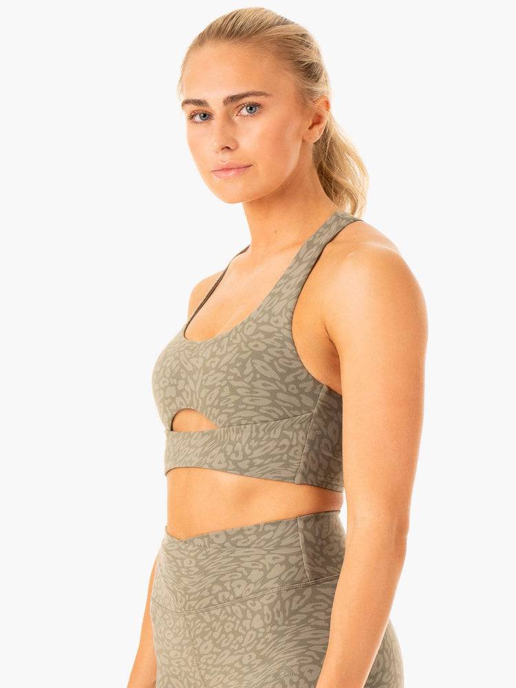 Women's Ryderwear Women Sports Bra Rotation Sports Bra Khaki Leopard | NZ2322RW