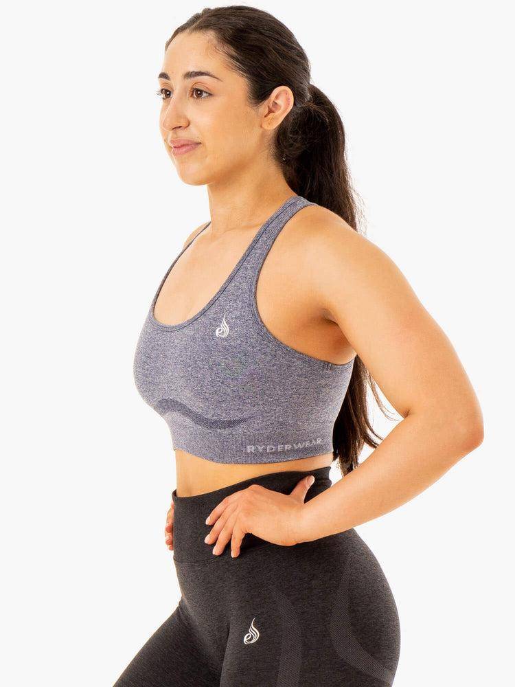 Women's Ryderwear Women Sports Bra Sculpt Seamless Racer Back Sports Bra Navy Marl | NZ2235WY