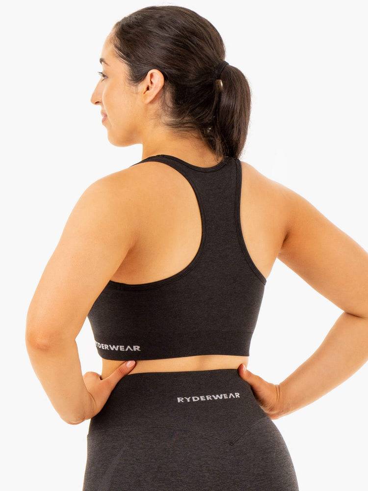 Women's Ryderwear Women Sports Bra Sculpt Seamless Racer Back Sports Bra Black Marl | NZ2295PQ