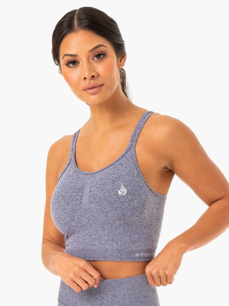 Women's Ryderwear Women Sports Bra Sculpt Seamless Tank Sports Bra Navy Marl | NZ2405NB