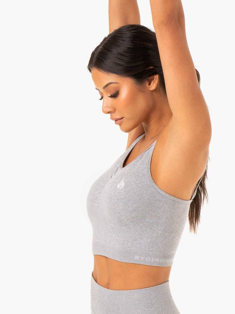 Women's Ryderwear Women Sports Bra Sculpt Seamless Tank Sports Bra Grey Marl | NZ2425TV