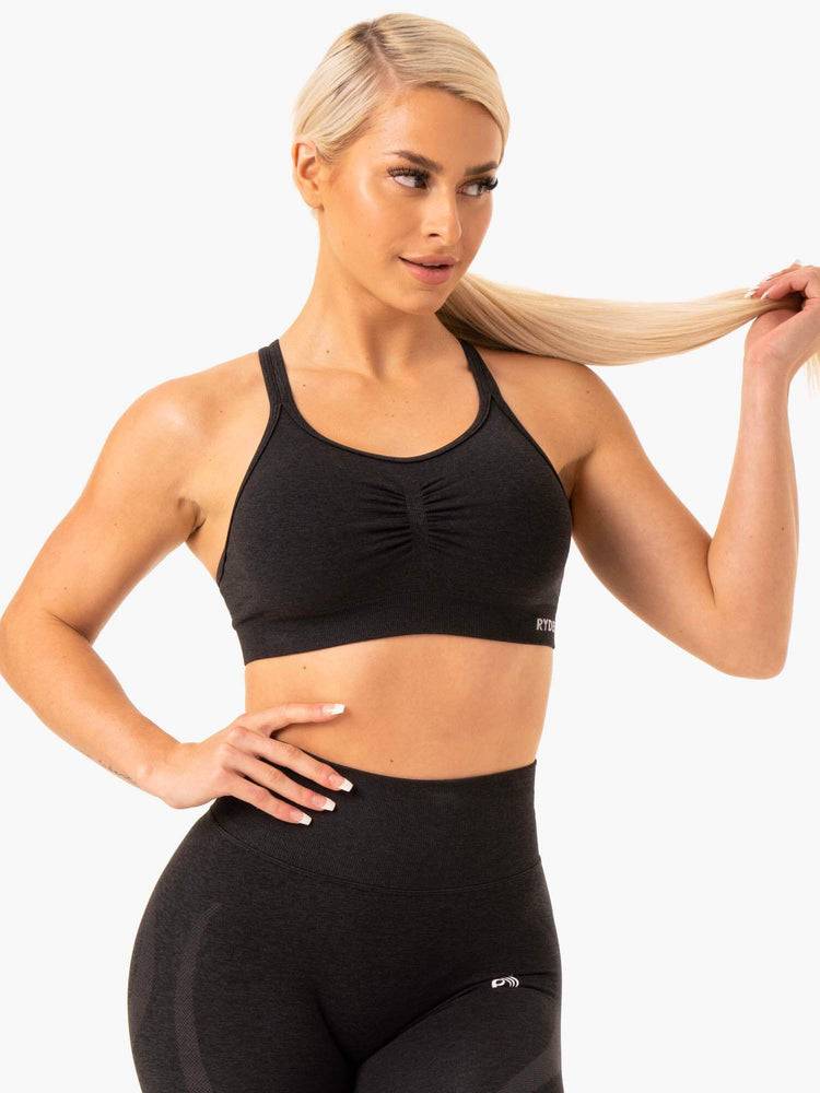 Women's Ryderwear Women Sports Bra Sculpt Seamless Sports Bra Black Marl | NZ2472PQ