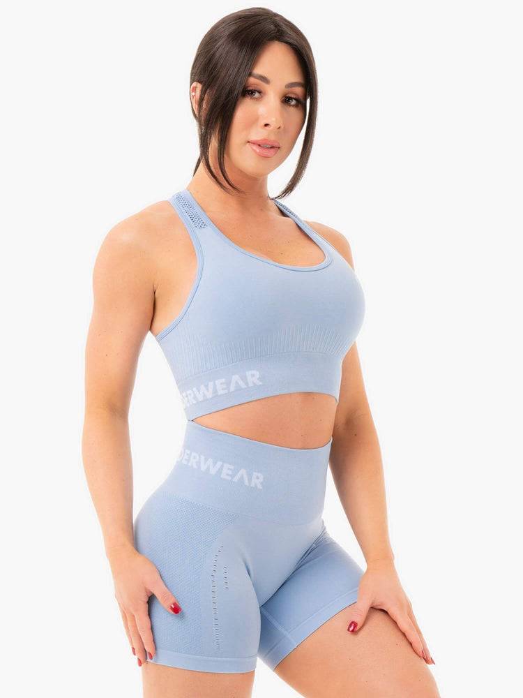 Women's Ryderwear Women Sports Bra Seamless Staples Sports Bra Denim Blue Marl | NZ2524PQ