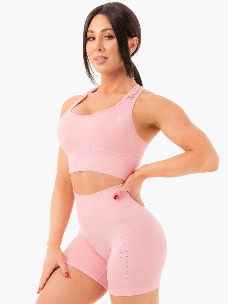 Women's Ryderwear Women Sports Bra Seamless Staples Sports Bra Baby Pink Marl | NZ2527UT