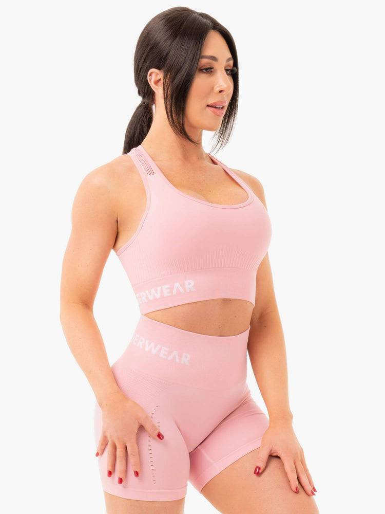 Women's Ryderwear Women Sports Bra Seamless Staples Sports Bra Baby Pink Marl | NZ2527UT