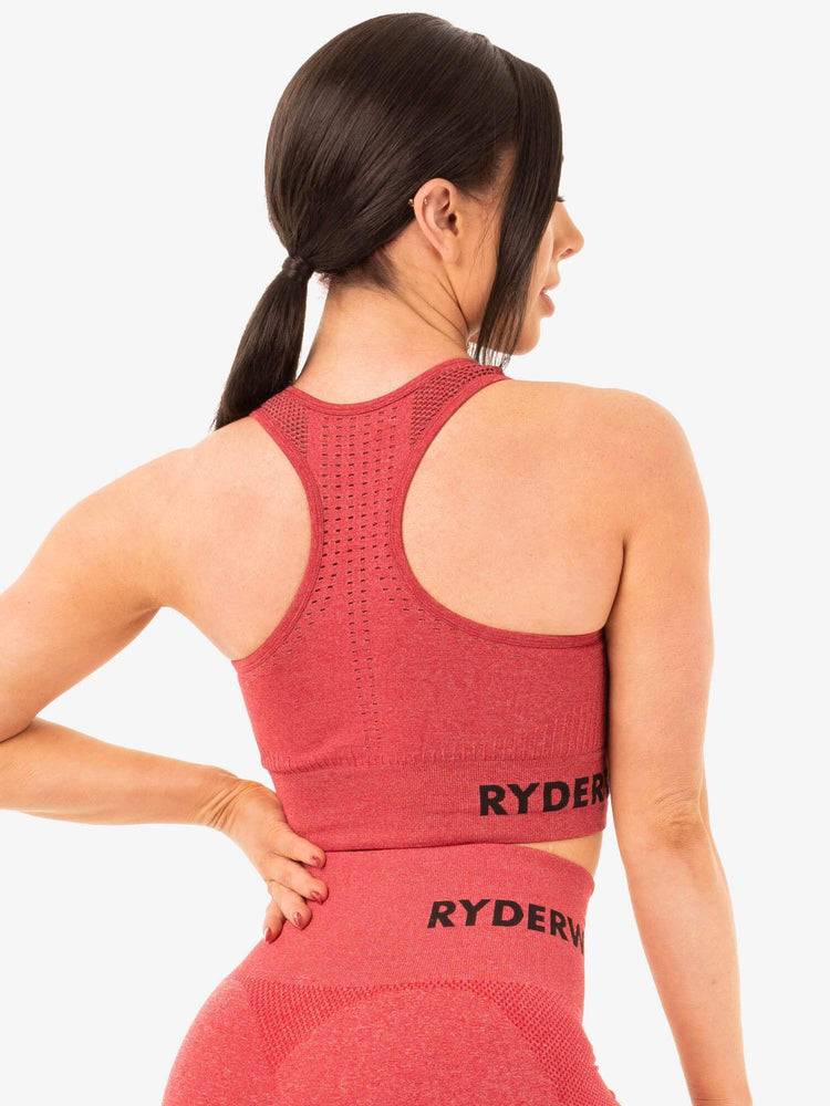 Women's Ryderwear Women Sports Bra Seamless Staples Sports Bra Cherry Red Marl | NZ2555TV