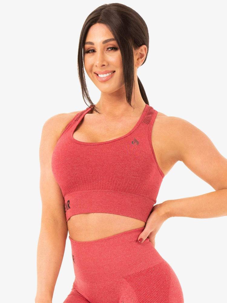 Women's Ryderwear Women Sports Bra Seamless Staples Sports Bra Cherry Red Marl | NZ2555TV