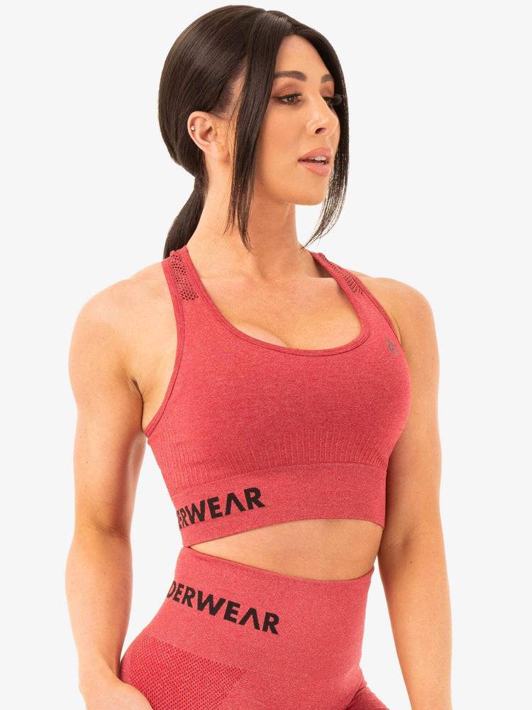 Women's Ryderwear Women Sports Bra Seamless Staples Sports Bra Cherry Red Marl | NZ2555TV