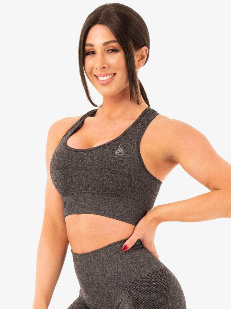 Women's Ryderwear Women Sports Bra Seamless Staples Sports Bra Charcoal Marl | NZ2566ZG