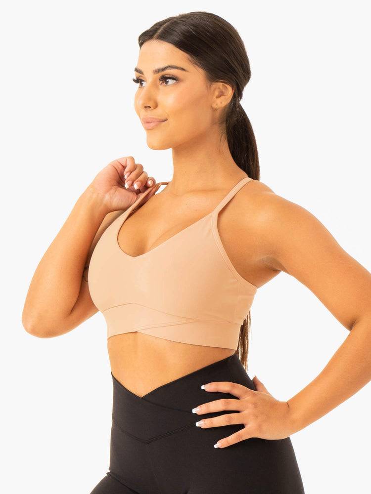 Women's Ryderwear Women Sports Bra Serene Cross Over Sports Bra Tan | NZ2233MA