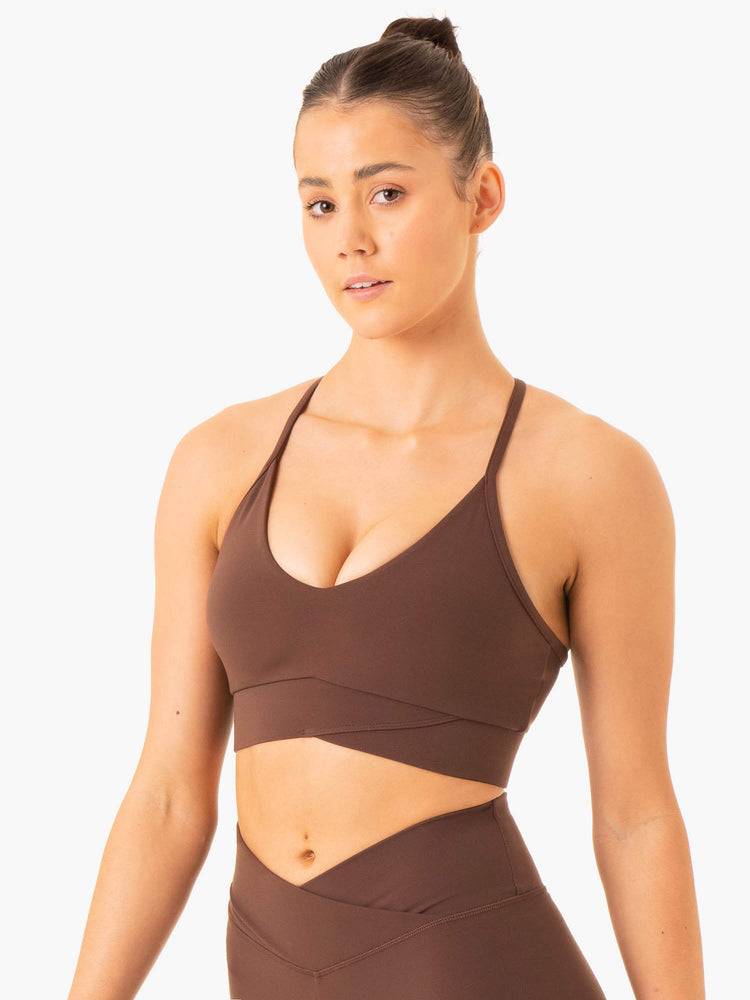 Women's Ryderwear Women Sports Bra Serene Cross Over Sports Bra Chocolate | NZ2278LH