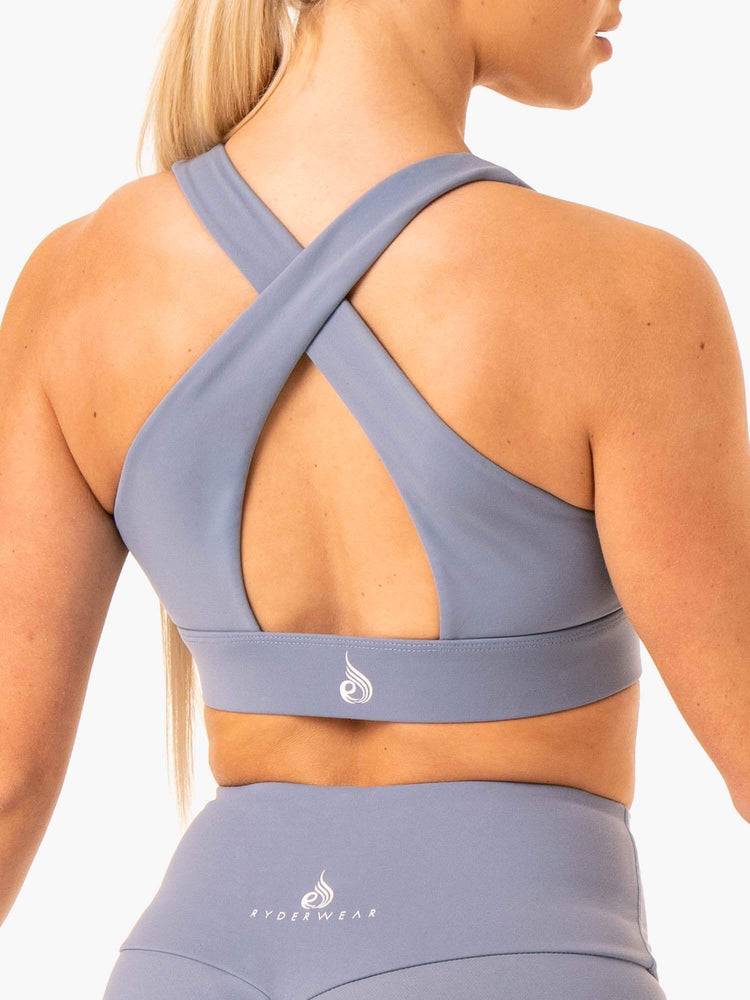 Women's Ryderwear Women Sports Bra Staples Cross Over Sports Bra Steel Grey | NZ2361JJ