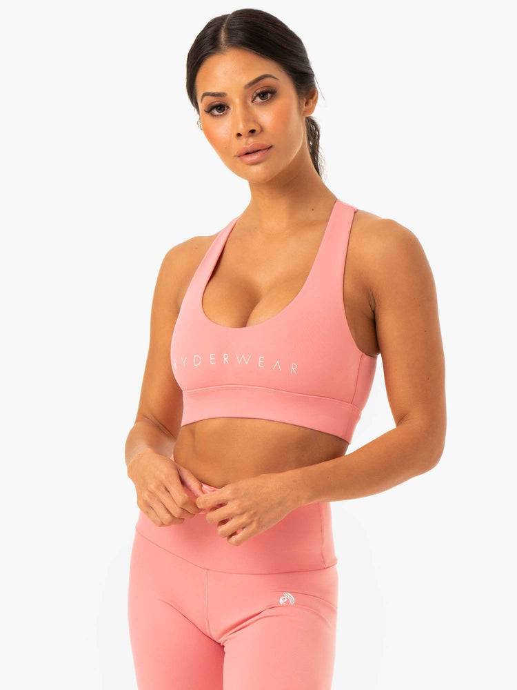 Women's Ryderwear Women Sports Bra Staples Cross Over Sports Bra Rose Pink | NZ2382CE