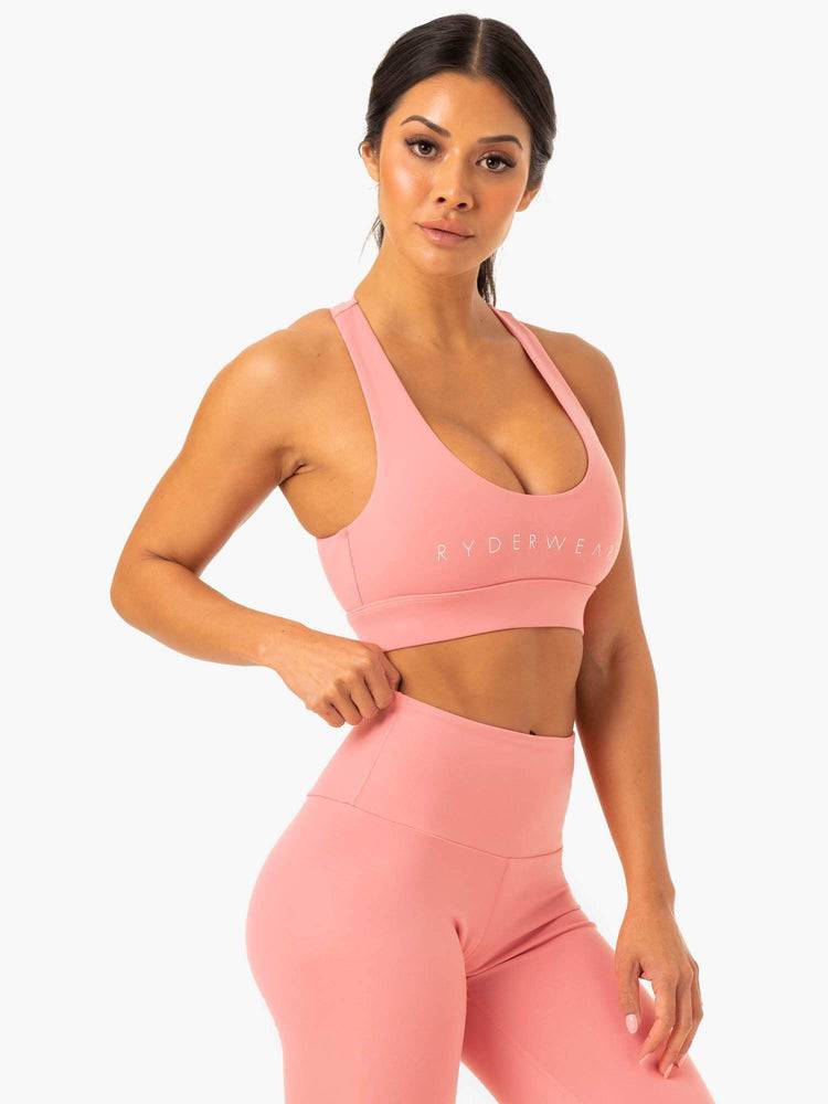 Women's Ryderwear Women Sports Bra Staples Cross Over Sports Bra Rose Pink | NZ2382CE