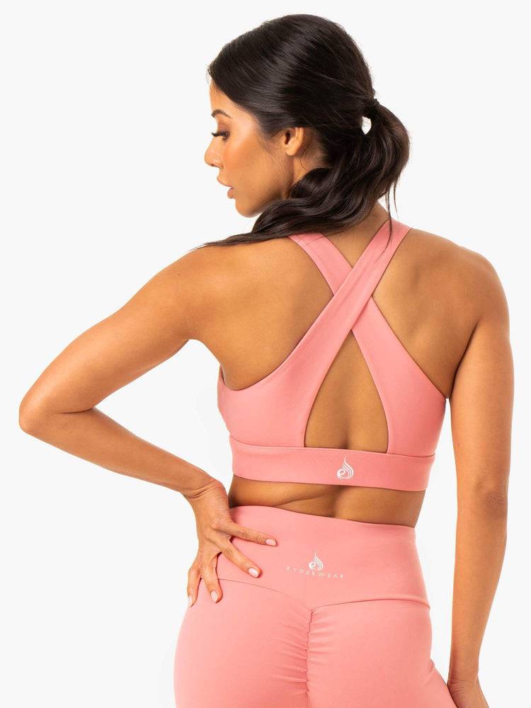 Women\'s Ryderwear Women Sports Bra Staples Cross Over Sports Bra Rose Pink | NZ2382CE