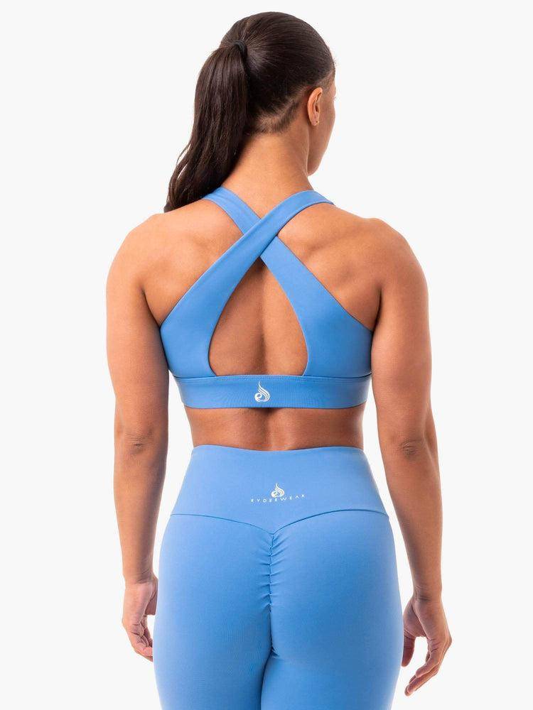 Women's Ryderwear Women Sports Bra Staples Cross Over Sports Bra Blue | NZ2388HK