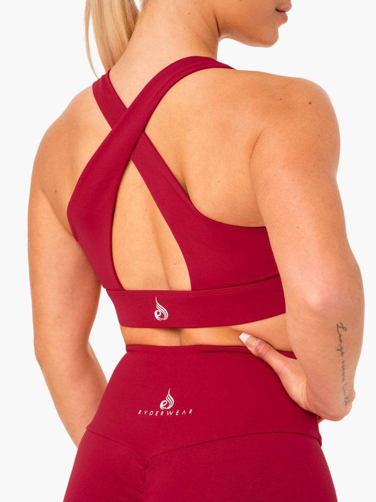 Women's Ryderwear Women Sports Bra Staples Cross Over Sports Bra Wine Red | NZ2420PQ