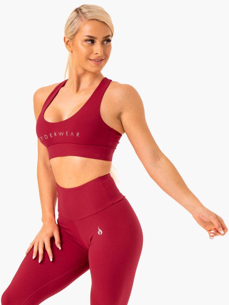 Women's Ryderwear Women Sports Bra Staples Cross Over Sports Bra Wine Red | NZ2420PQ