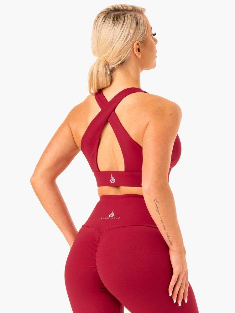 Women's Ryderwear Women Sports Bra Staples Cross Over Sports Bra Wine Red | NZ2420PQ