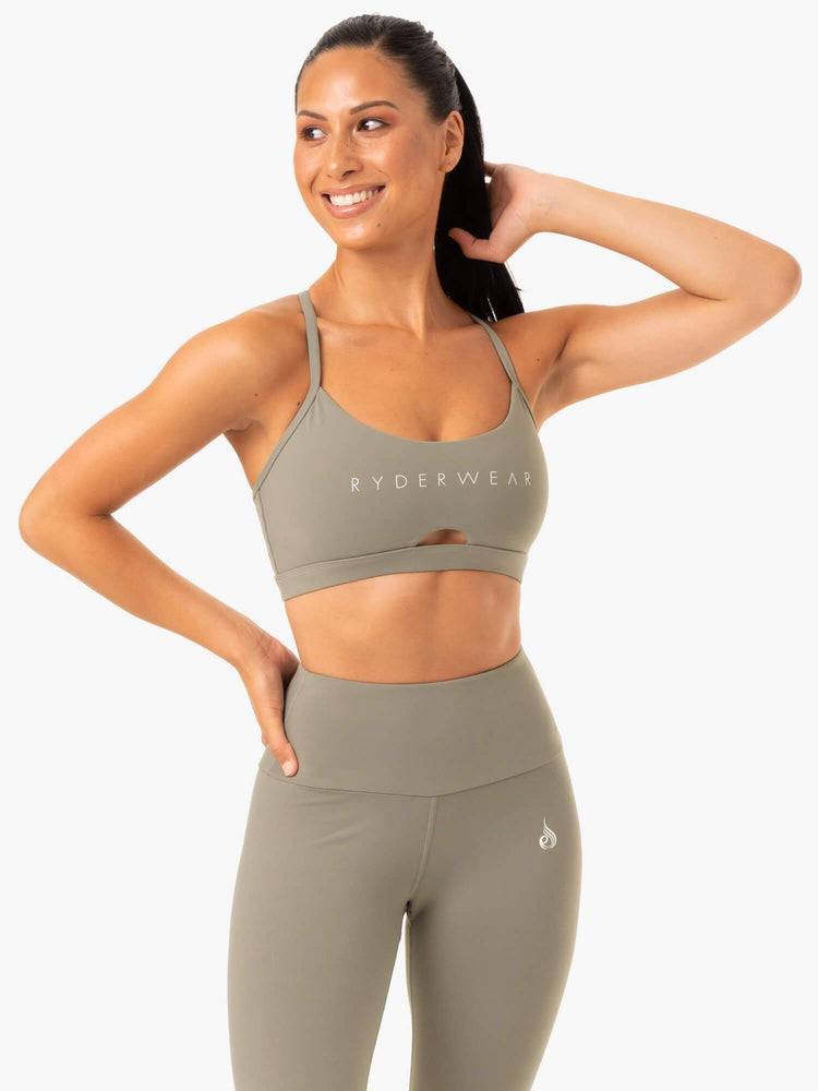 Women\'s Ryderwear Women Sports Bra Staples Sports Bra Khaki | NZ2428WY