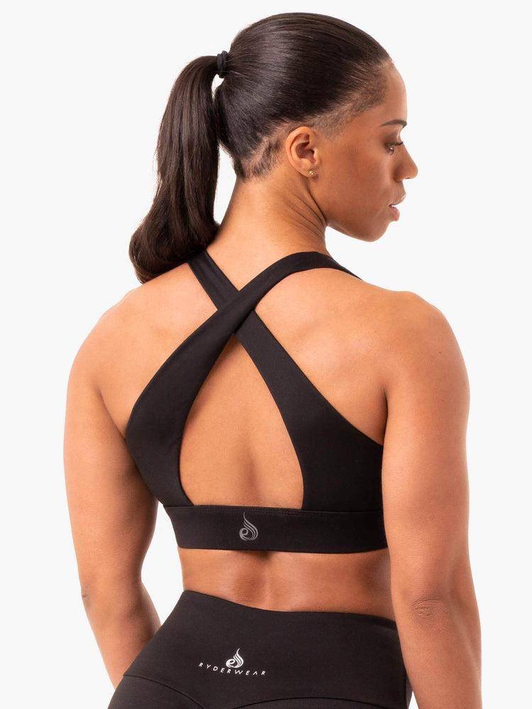 Women's Ryderwear Women Sports Bra Staples Cross Over Sports Bra Black | NZ2481QZ