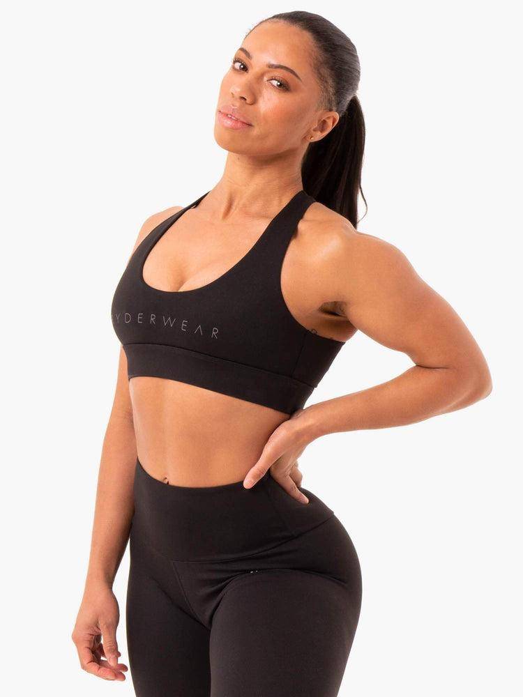 Women's Ryderwear Women Sports Bra Staples Cross Over Sports Bra Black | NZ2481QZ