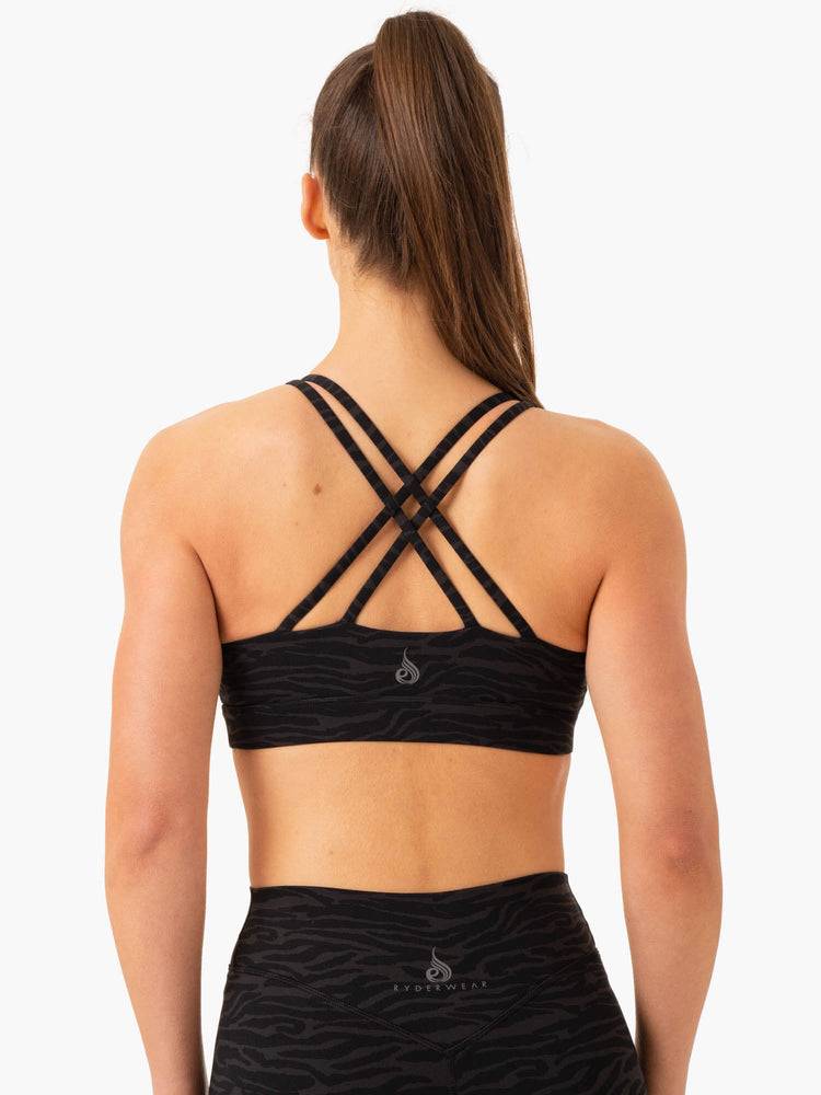 Women's Ryderwear Women Sports Bra Transform Twist Sports Bra Black Zebra | NZ2321TV