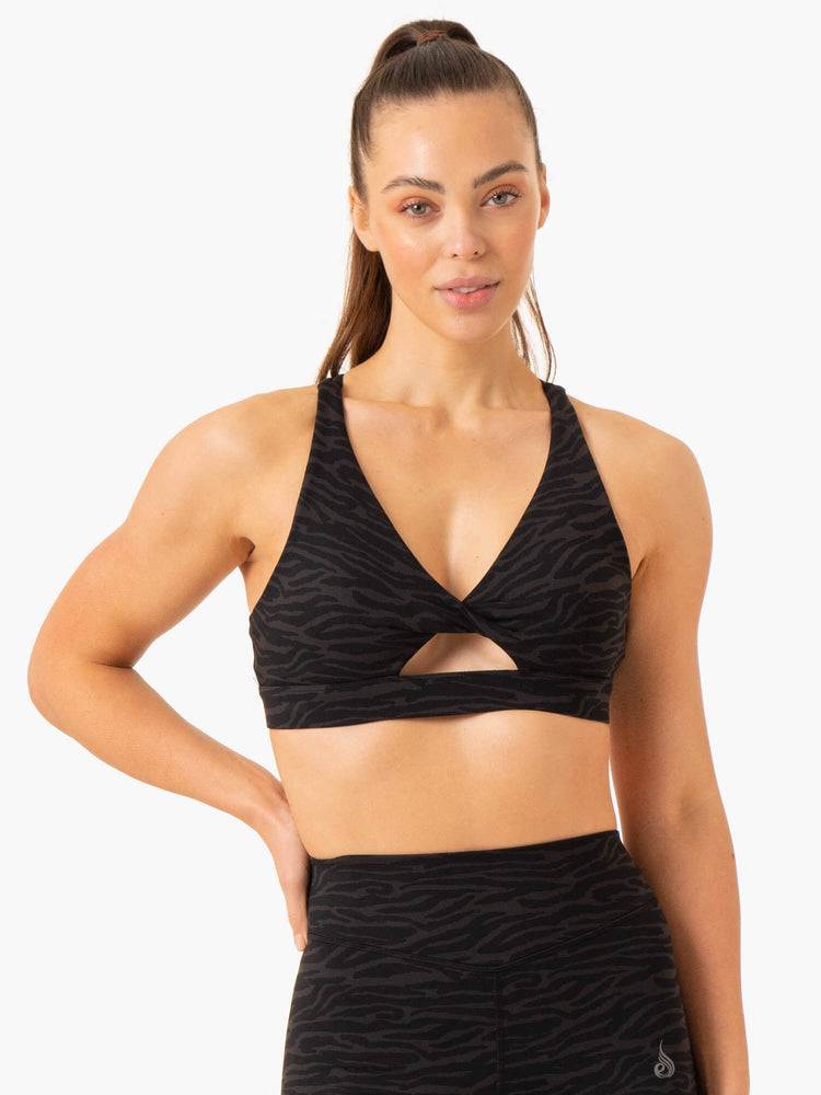 Women\'s Ryderwear Women Sports Bra Transform Twist Sports Bra Black Zebra | NZ2321TV