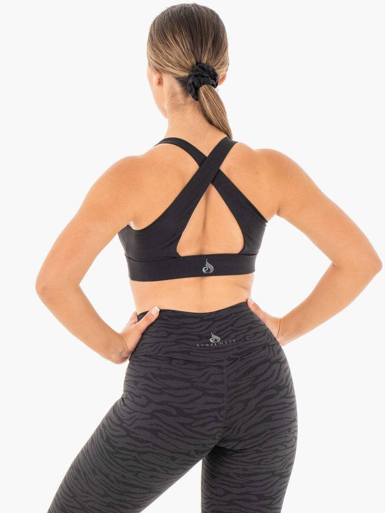 Women's Ryderwear Women Sports Bra Wild Cross Over Sports Bra Black | NZ2475UT