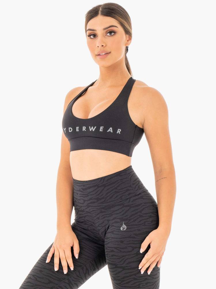 Women's Ryderwear Women Sports Bra Wild Cross Over Sports Bra Black | NZ2475UT