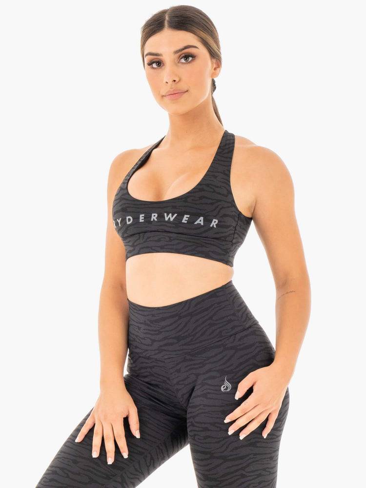 Women's Ryderwear Women Sports Bra Wild Cross Over Sports Bra Black Zebra | NZ2479EX