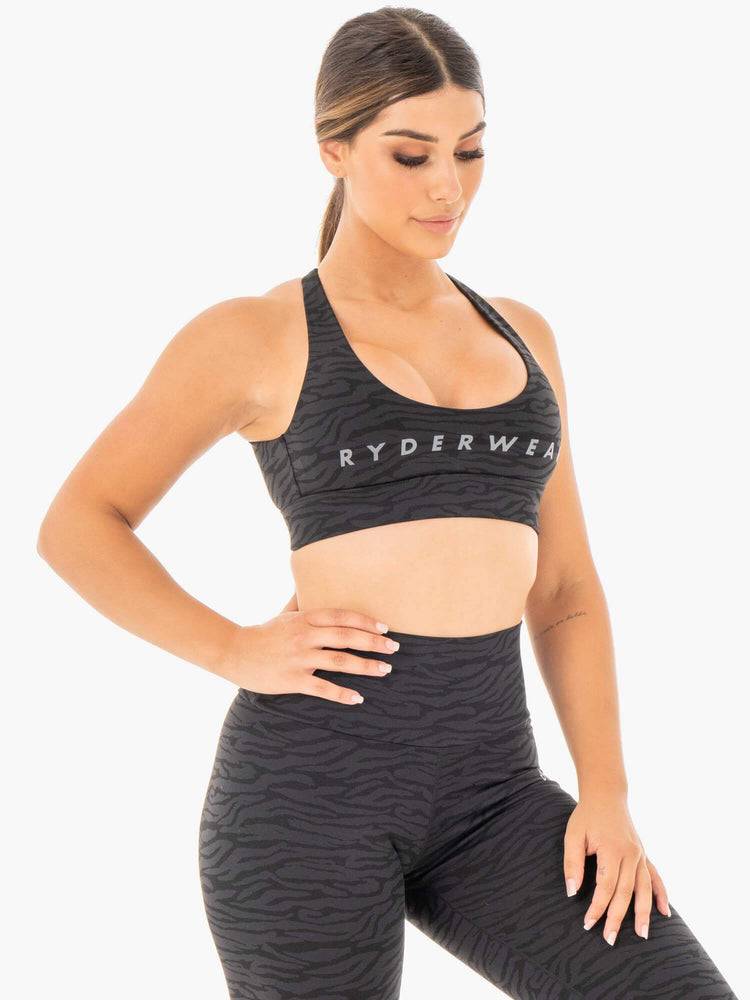 Women's Ryderwear Women Sports Bra Wild Cross Over Sports Bra Black Zebra | NZ2479EX