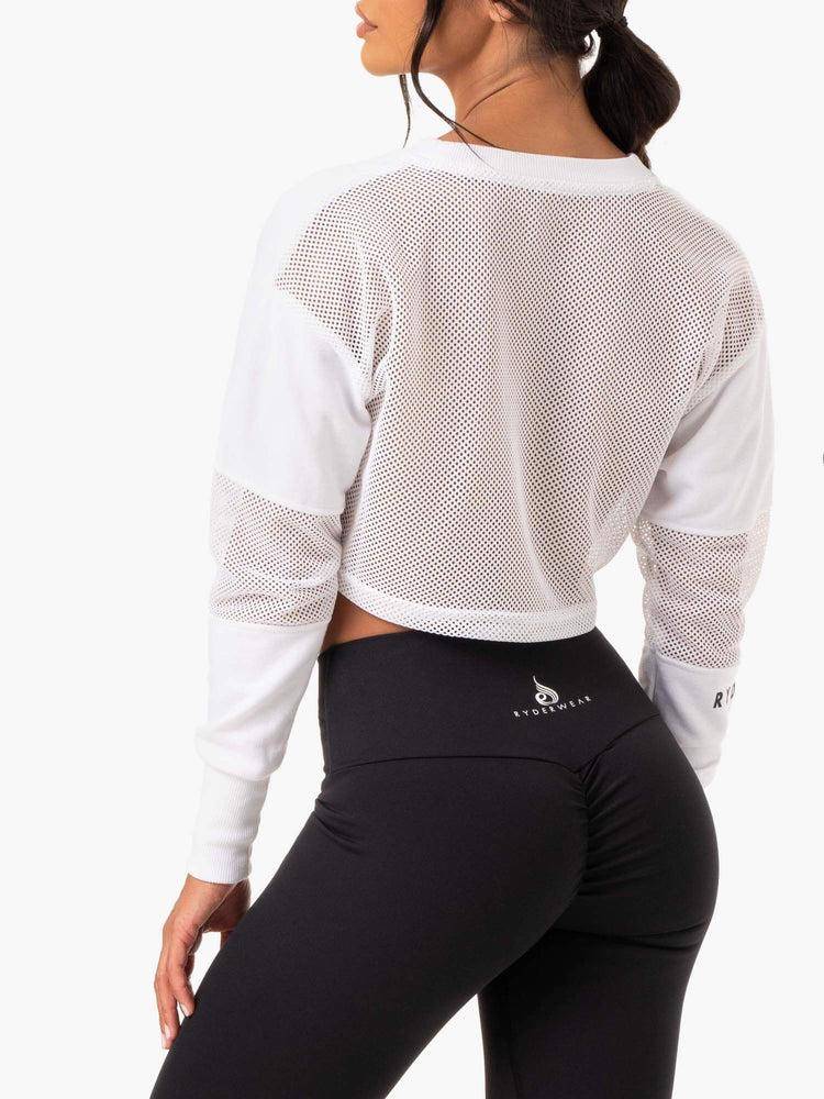 Women's Ryderwear Women Sweaters Amazon Mesh Cropped Sweaters White | NZ2570HK