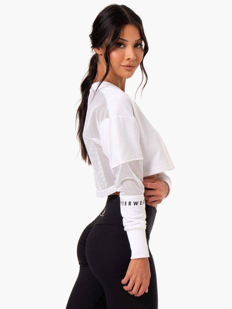 Women's Ryderwear Women Sweaters Amazon Mesh Cropped Sweaters White | NZ2570HK