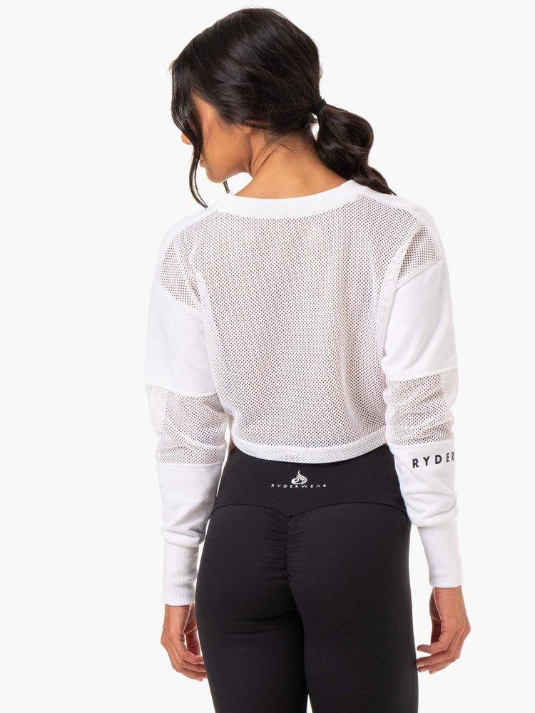 Women's Ryderwear Women Sweaters Amazon Mesh Cropped Sweaters White | NZ2570HK