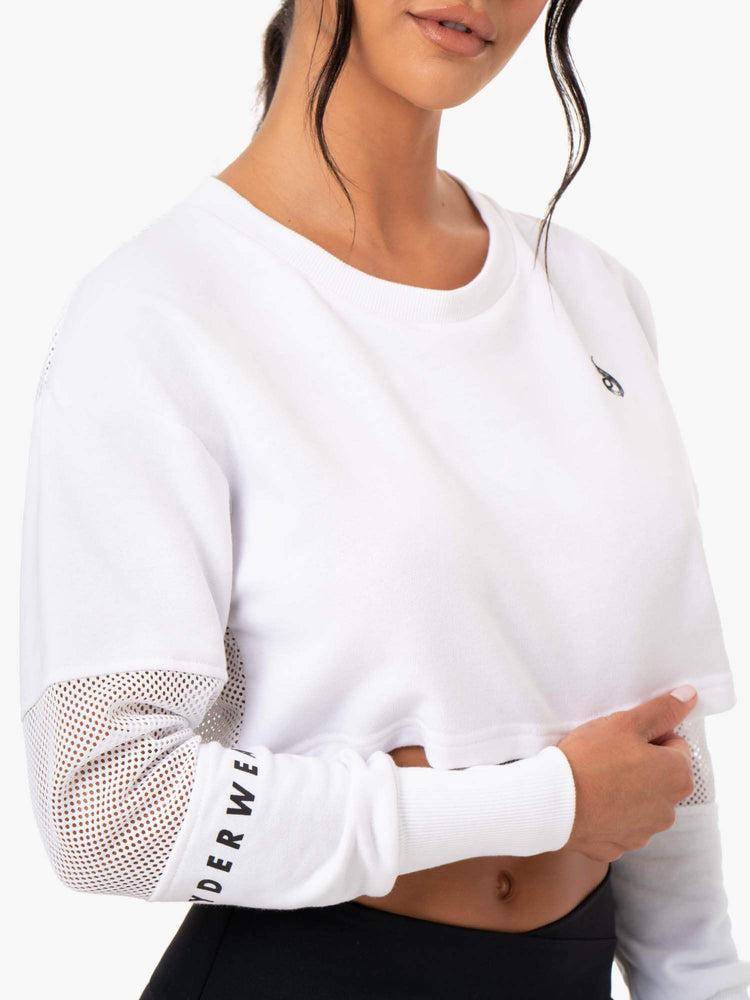 Women's Ryderwear Women Sweaters Amazon Mesh Cropped Sweaters White | NZ2570HK