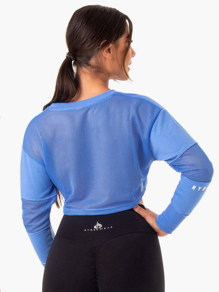 Women's Ryderwear Women Sweaters Amazon Mesh Cropped Sweaters Blue | NZ2589VD