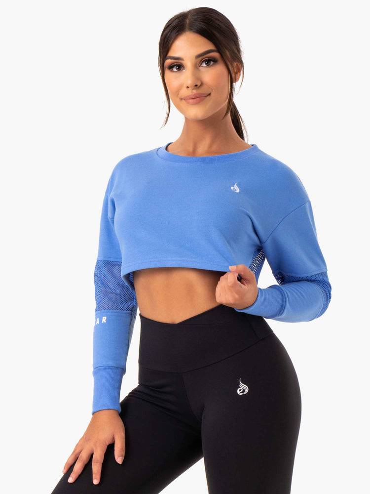 Women's Ryderwear Women Sweaters Amazon Mesh Cropped Sweaters Blue | NZ2589VD