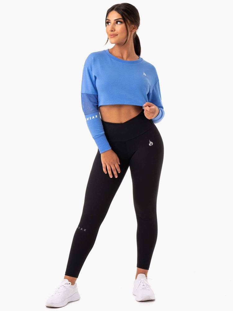 Women's Ryderwear Women Sweaters Amazon Mesh Cropped Sweaters Blue | NZ2589VD